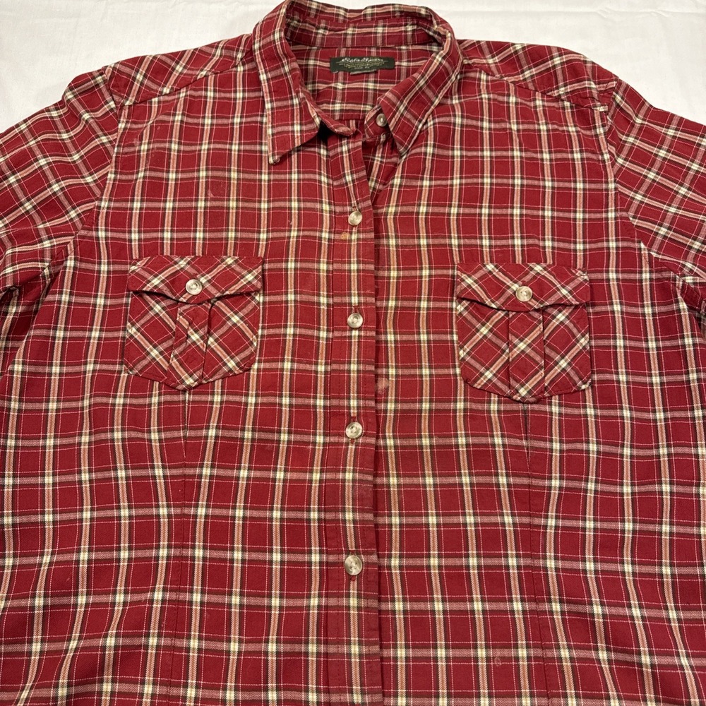 FLANNEL SHIRTS Women's XL Eddie Bauer Plaid Button-Up  L/S  FLAP POCKETS